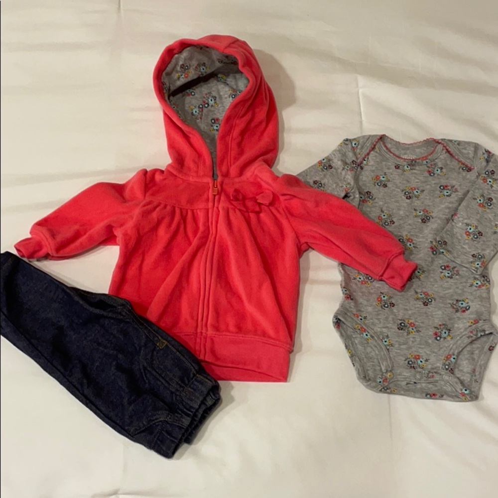 3 piece Carter’s infant outfit 3mo, zip up, jeans